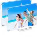 2 Pack Acrylic Picture Frame 57 Clear Double Sided Magnetic Photo Frame - Frameless Baby Friend Family Picture Desktop Display with Support Stand and Gift Boxes