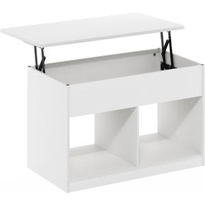 Furinno Jensen Living Room Lift Top Coffee Table with Hidden Compartment, Solid White, Small