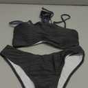 ZAFUL Women Strapless Textured Bandeau Bikini 2 Piece Swimwear Cheeky Solid Lace up Bathing Suits (Small, 1-dark Gray)