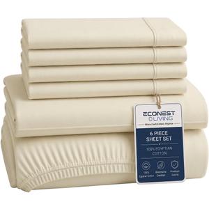 100% Egyptian Cotton Sheets Full Size - 1000 Thread Count 6 PC Deep Pocket Full Size Bed Sheets Set, Soft Sateen Weave Luxury Hotel Cooling Sheet, Fits Mattress Upto 16" - Ivory