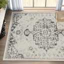 Area Rug 9x12 Washable Gray Vintage Traditional Mat Distressed Indoor Foldable Thin Retro Accent Floral Non Slip Carpet for Living Room Dining Room Office