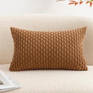UGASA Soft Corduroy Decorative Pillow Cover 12x20 Inch Boho Striped Oblong Throw Pillow Cover Modern Home Decor for Sofa Living Room Couch Bed Khaki, 1 Piece