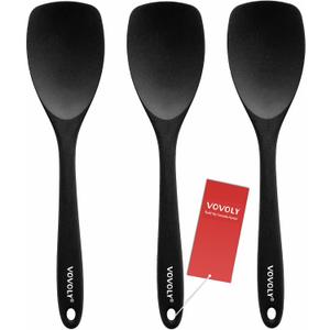 Upgrade Silicone Spatula Spoon Set,VOVOLY Heat Resistant Rubber Spoonula, Seamless Non-Stick Flexible Scrapers for Baking Mixing Tool,3 Pack, Black
