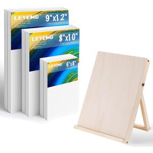 Canvas & Easel Set for Painting, 6 Pack Paint Canvases and 1 Tabeltop Easel, Idea Art Supplies kit for Oil & Acrylic