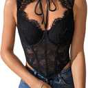 SweatyRocks Women's Floral Lace Corset Top Cut Out Crop Bustier Sexy Going Out Party Night Club Rave Tops (Black, M)