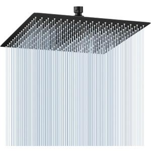 16 inch Matte Black Large Rain Shower Head - All Metal 304 Stainless Steel, Full Body Rainfall Shower with 324 Silicone Nozzles - Waterfall Bathroom Square Showerheads, Ceiling Mounted