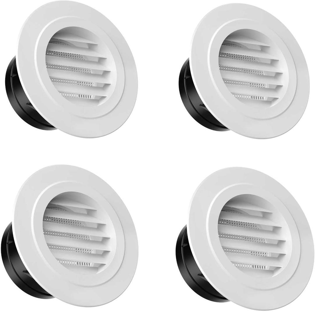 Hon&Guan Soffit Vents, 4 Inch Vent Cover Round Soffit Vents Exterior with Built-in a Fly Screen for Bathroom Office Home Ventilation (4PCS)