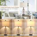 Ruzectt 25.5" Coastal Glass Table Lamps Set of 2, 3-Way Dimmable Touch Control Bedside Lamps with 2 USB Ports and AC Outlet, Clear Nautical Nightstand Lamp for Bedroom Living Room (LED Bulbs Included)