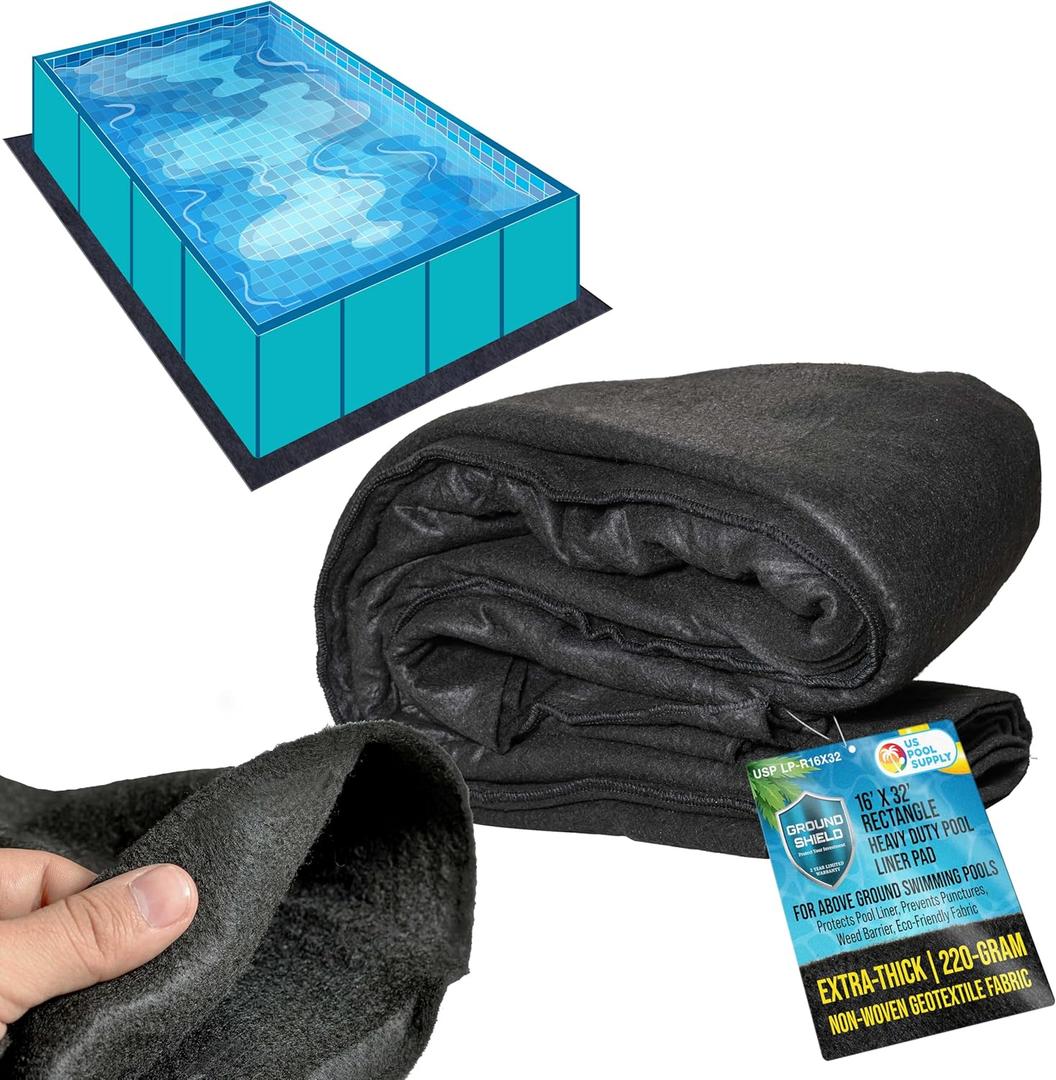 U.S. Pool Supply Ground Shield 16-Foot x 32-Foot Rectangle Heavy Duty Pool Liner Pad for Above Ground Swimming Pools - Protects Pool Liner, Prevents Punctures, Eco-Friendly Fabric - Extends Liner Life
