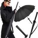 Samurai Umbrella Katana, Ninja Japanese Long Umbrella, Anime Cosplay Gifts for Men Cosplay Decoration, Windproof Stick Umbrella for Rain (Black-24bone)