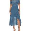 BeryLove Sequin Formal Wedding Guest Prom Party Dress Off Shoulder Cocktail Sparkly Midi Evening Dress (X-Large, Blue)