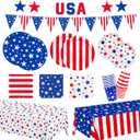4th of July Party Supplies Set, Patriotic Theme Kit for Independence & Election Day Decorations, Includes Plates, Napkins, Cups, Banner, Tablecloth -Patriotic & 4th of July Party Decorations-24 Guests