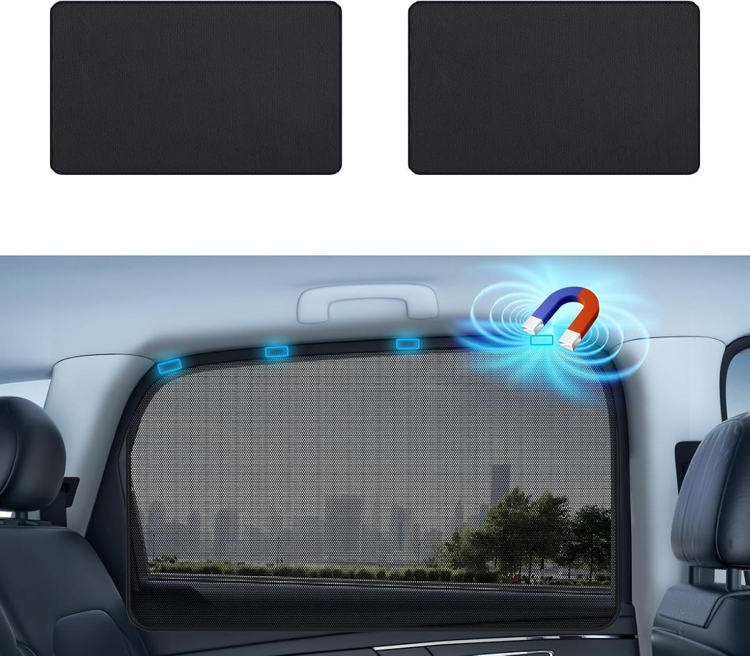 Aokway Magnetic Car Window Shades, 2Pcs Double-Layer UV Protection Car Curtains for Rear Side Window Sun Shade, Universal Fit for Baby, Driver (Black, Rear 2pcs)