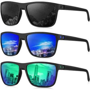 KALIYADI Polarized Sunglasses for Men, Lightweight Sun Glasses with UV Protection for Driving Fishing Golf ((3 Pack) Black/Dark Blue/Green)