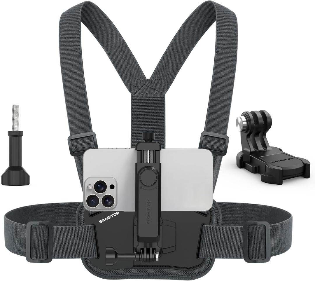 Phone Chest Mount Harness Holder Mobile Phone Strap Clip Compatible with iPhone Samsung GoPro 13/12/11/10/9/8 DJI Osmo and Most Cell Phones Action Cameras POV/VLOG