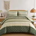 Boho Comforter Set Queen Size,7 Pieces Sage Green Bedding Set Bed in a Bag,Paisley Floral Comfortet and Sheet Set,Soft Striped Bohemian Comforter with Sheet for All Season