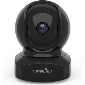 Wansview Security Camera Indoor, 360 Degree WiFi Home Security Cameras for Pet/Dog/Nanny, 2 Way Audio Night Vision, Works with Alexa, with TF Card Slot and Cloud, 2.4Ghz, Q5 (Black, 3MP)