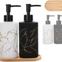 Glass Soap Dispenser Set, Hand and Dish Soap Dispenser Set with Bamboo Tray Modern Farmhouse Kitchen - 13oz