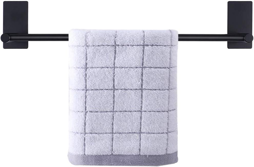 NearMoon Self Adhesive Bathroom Towel Bar- Stainless Steel Bath Wall Shelf Rack Hanging Towel Stick On Sticky Hanger Contemporary Style, NO Drilling (1 Pack, Matte Black, 16-Inch Towel Rack)