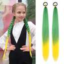 Braided Ponytail Extension With Hair Tie, Straight Wrap with Braid Ponytail Extension Green Yellow Gradient Synthetic Hair Pieces 26 Inch (Green/Yellow#)