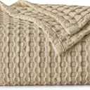 Bedsure Cooling Cotton Waffle Weave Throw Blanket - Lightweight Breathable Blanket of Rayon Derived from Bamboo for Hot Sleepers, Luxury Throws for Bed, Couch and Sofa, Light Brown, 50x70 Inches