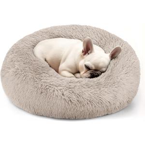 Hoewina Dog & Cat Bed, 20in Cat Beds for Indoor Cats, Calming Donut Bed for Puppy and Kitten, Washable Round Fluffy Pet Bed for Small Medium Dogs and Cats (Brown)