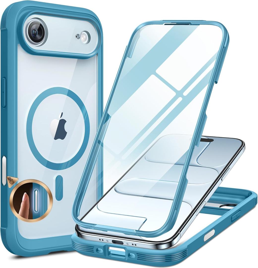 Miracase Magnetic for iPhone Air Case 6.5" [Compatible with MagSafe] Full-Body Phone Case with Built-in Glass Screen Protector & Camera Control,Drop Proof iPhone 17 Air Case Cover, Blue