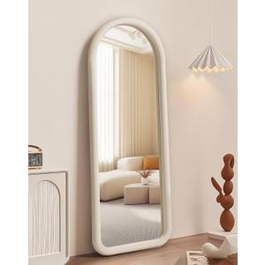 Delma Arched Full Length Mirror, Free Standing Floor Velvet Finish Frame Mirror for Leaning or Hanging, Soft Touch Bedroom & Living Room Decor, Cream White 55"L x 20"W