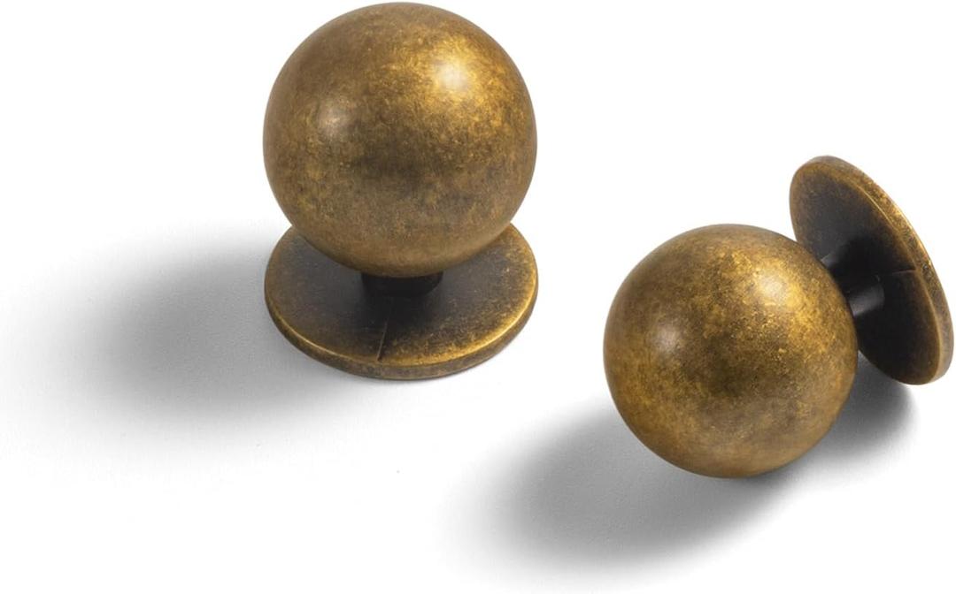 Set of 12 -Sleek Round Antique Brass Cabinet Knobs - Retro and Minimalist Hardware for Stylish Home Enhancement - 1 Inch Diameter