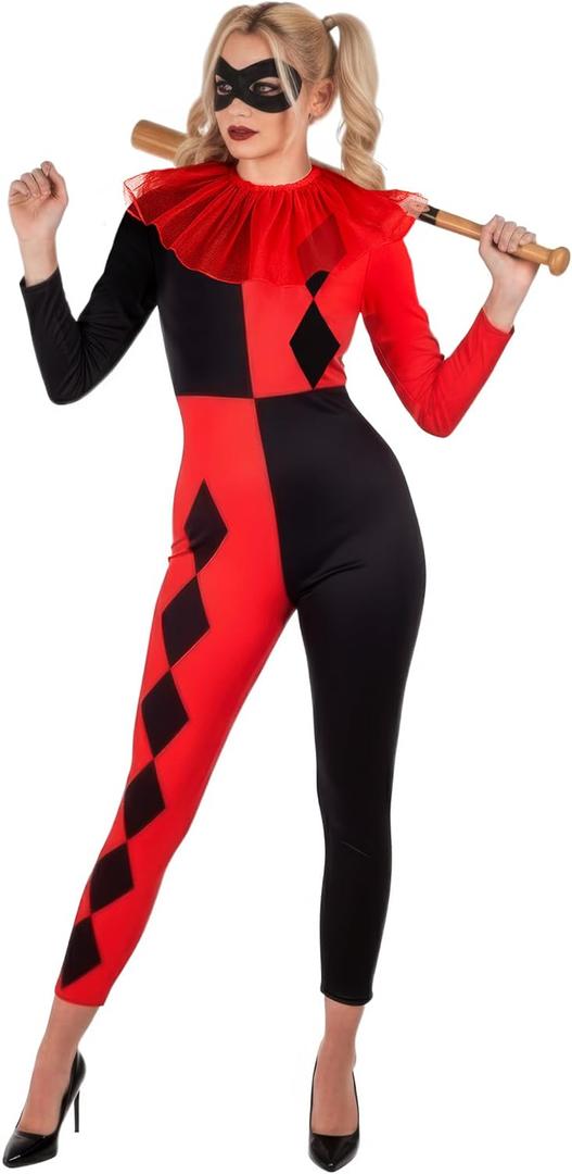 fun shack Harlequin Costume Woman, Jester Costume Womens, Clown Costumes Women, Halloween Costumes for Women (Large)