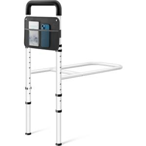 Bed Rails for Elderly Adults Safety - Height Adjustable Bedrail with Storage Pocket and Non-Slip Handle Bar for Getting in&Out of Bed, Hold up to 300LBs - Fits Twin Full Queen King,Black