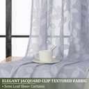 OVZME Light Grey Sheer Curtains 63 inches Long 2 Panels for Living Room, Jacquard Clip Leaf Pattern Textured Light Filtering Window Semi Sheer Voile Drapes for Bedroom, Each Panel 42 x 63 Inch