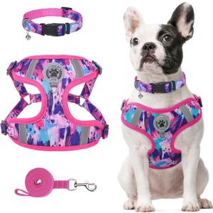 BEAUTYZOO Dog Harness Collar and Leash Set, No Pull Step in Pet Harness for Medium Sized Dogs, Adjustable No Escape Puppy Vest Harnesses Outdoor Walking Running, Soft Reflective Vest, Hot Pink M