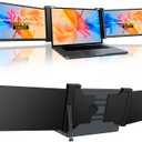 12" Triple Laptop Screen Extender, 1080P IPS FHD Portable Laptop Monitor Extended, Plug & Play Screen Extender with USB-C/HDMI for Mac/Windows/Chrome/Android, Black