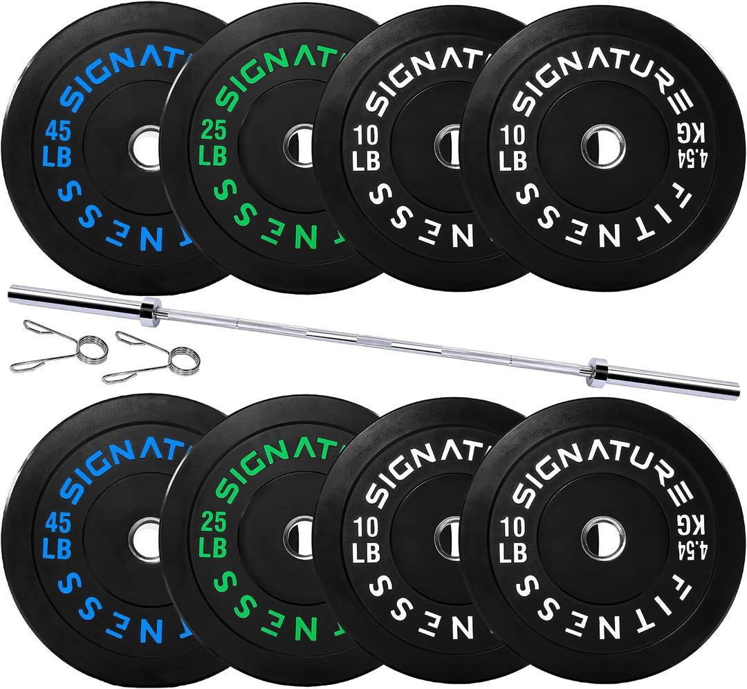 Fitvids 2-Inch Olympic Rubber Weight Plates Set with 7ft Bar, Bumper Plates Set with Barbell for Strength Training, 180 Lbs Set, Color