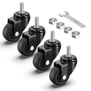 1.5/2 Inch Heavy Duty Caster Wheels,with No Brake Stem Castors,M6/M8/M10 Threaded Stem,TPE Rubber Casters with 360 Degree No Noise,for Small Mini Shopping Carts and Funiture,Set of 4(2in M6x15)