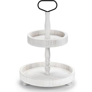 2 Tiered Tray Stand Decor, Wooden 13 Inch Tiered Tray Decor for Farmhouse, Kitchen, Coffee Bar, Home, Suit for Halloween, Fall Thanksgiving, Christmas, New Year