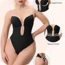 Slimers Women Shapewear Backless Body Bra Shaper Womens Plunge Invishaper Low Back Thong Bodysuits Open Crotch Daily Use (Black XXL)