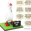 Relaxweex Magnetic Goose Key Holder Cute Statue Resin Goose Statue with Wooden Base Writable Sign Chalk for New Apartment Housewarming Gift Office Table Desk Home Decor (Funny Quotes,11 Pcs)