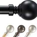 Deconovo Heavy-Duty Black Curtain Rod with Round Ball, Adjustable 48-84 Inch Decorative Window Rod, 1 Inch Metal Tube for Curtains, Drapes & Blackout Panels, Easy Installation, Elegant Finials (Black Rods)