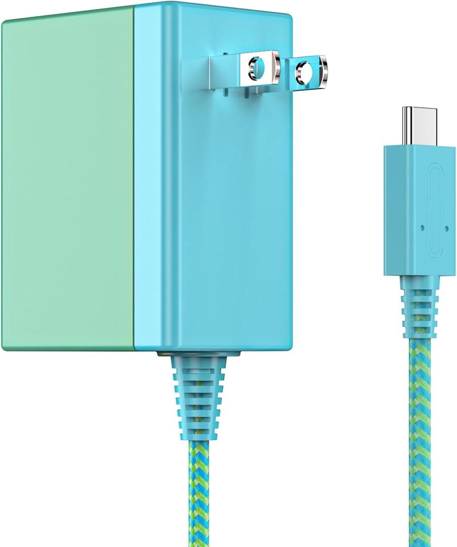 TPC 39W Charger for Nintendo Switch, 15V 2.6A AC Adapter Fast Charging with 5FT USB-C Cord, Compatible with Switch Lite, OLED, Steam Deck, Support TV Mode (Green/Blue)