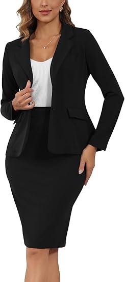 Women's 2 Piece Suit Skirt Set Business Office Formal Dress Suit Peplum Blazer Jacket Midi Pencil Skirt Suits
 (Large, Black)
