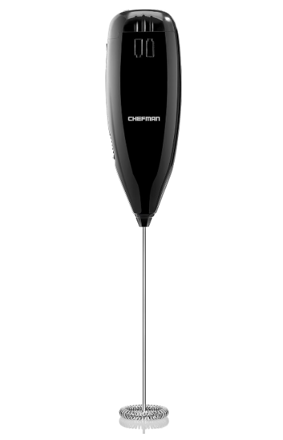 Chefman Handheld Electric Milk Frother Create Foam for Coffee, Cappuccinos, & Lattes, Mix Matcha & Protein Powder, Cordless & Compact, Stainless Steel Wand, Battery Operated 