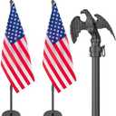 8 FT Indoor Flag Pole and Stand, Heavy Duty Indoor Flag Pole Kit with Weighted & Thickened Base, Eagle Topper, 3x5 FT American Flag, Adjustable Presidential Indoor Flagpole for Office School City Hall