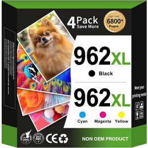 962XL Ink Cartridges Combo Pack Replacement for HP 962XL HP 962 Ink Cartridges Work for HP Officejet Pro 9015e 9010 9025e 9010e 9012 9015 9018 9020 Printers for HP 962 (4 Pack)