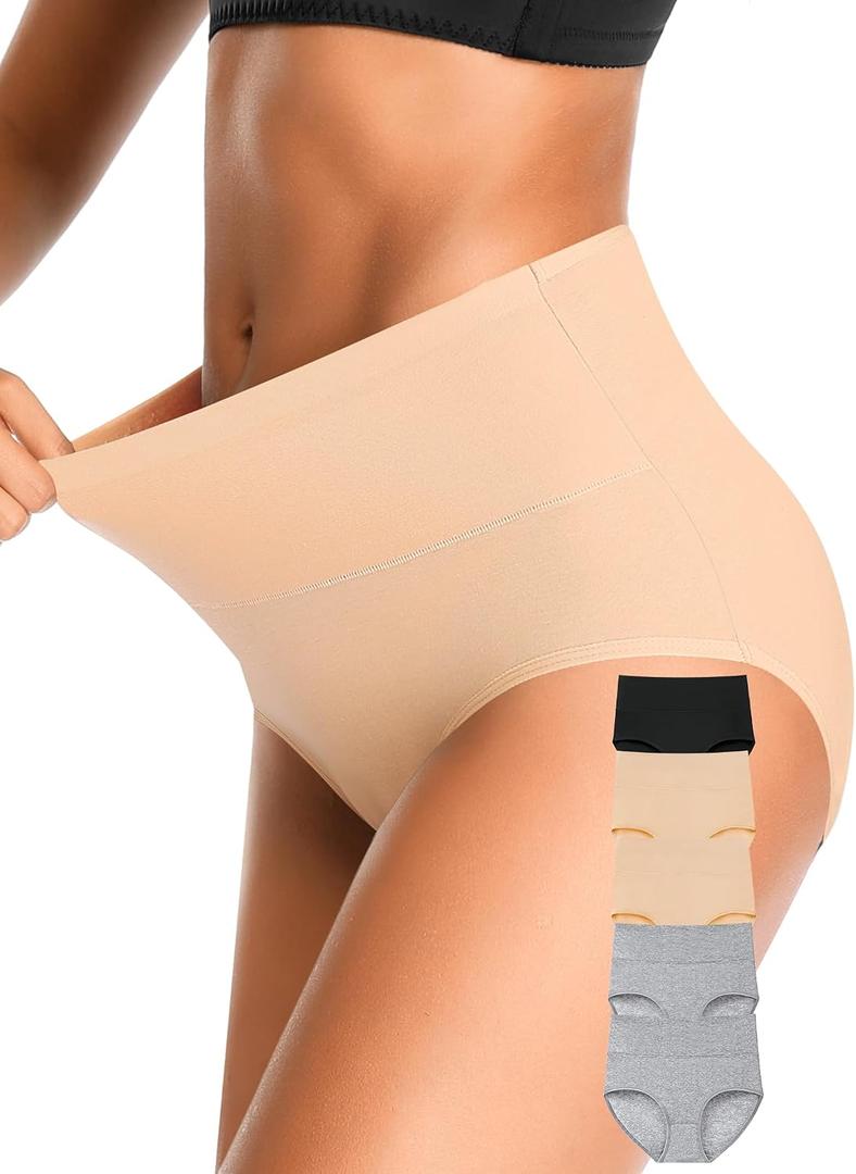OLIKEME Womens Underwear Cotton High Waisted Breathable Soft Briefs Postpartum Full Coverage Underwear for Women 5 Pack (Multi, L)