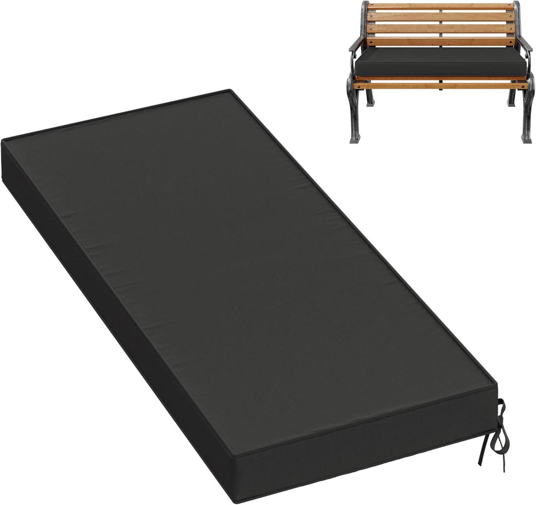 Premium Outdoor Bench Cushions for Patio Furniture 3.5inches Memory Foam Bench Cushion Waterproof Fade Resistant Porch Swing Cushions with Straps 4218 Inch Black