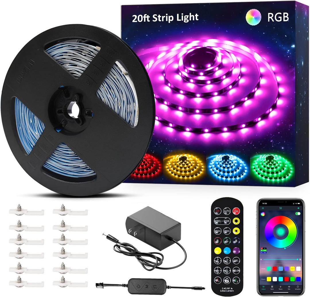 NOVOSTELLA 20ft RGB Smart LED Strip Lights Kit, Music Sync APP RGB Color Changing Flexible Dimmable 180 Units SMD 5050 LEDs Tape with 24 Key Remote, LED Ribbon for Home Lighting Kitchen Bar, 24V