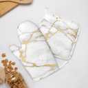Oven Mitts and Pot Holders Marble White Gold Silicone Kitchen Accessories Set of 4 Heat Resistant Long Gloves Potholder Non-Slip Grip for Chef Cooking,Baking,Grilling,BBQ