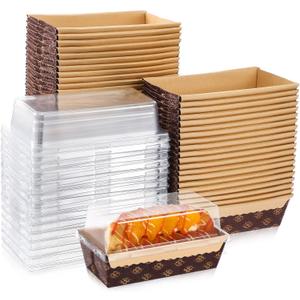 Sabary 50 Pcs Paper Baking Loaf Pan with Lids Disposable Paper Pans Mold for Christmas Winter Birthday Cake Bread Bakery Holiday Gifts(5.91 x 2.48 x 1.94 Inches)